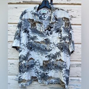 Men’s Caribbean Silk Tropical Safari Hawaiian Hawaii Button-Down Shirt XXL